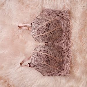 42DDD/42F Lane Bryant Cacique Longline Bustier Pink Red Lace Bra NWOT